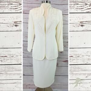 St. Anthony Evenings jacket skirt set beaded cream